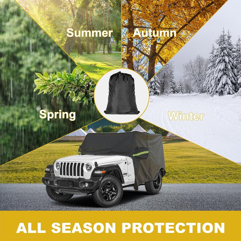 INSAUTO Waterproof Cab Cover for Jeep Wrangler 2-Door (1987-2025), All-Weather Sun, Rain & Snow Protection, UV Resistant, Windproof Outdoor Car Cover with Driver Door Zipper, Perfect for Top-Off Use - Image 5